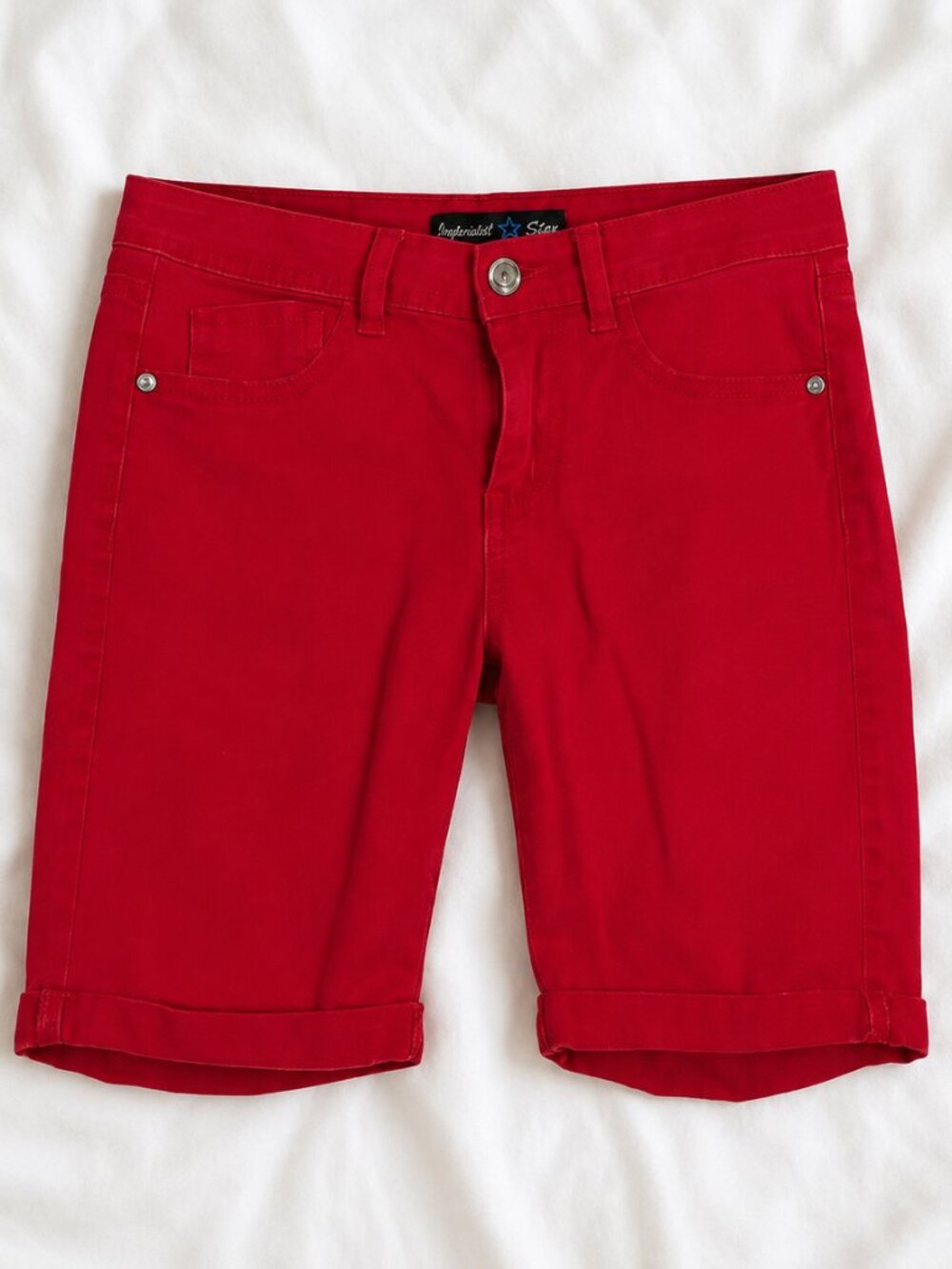 Imperial Star Girls Red Cuffed Stretch Cotton Bermuda Shorts Size 14